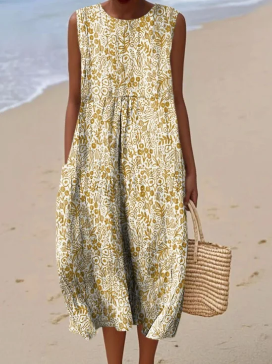 Floral Cotton Regular Fit Vacation Dress With No