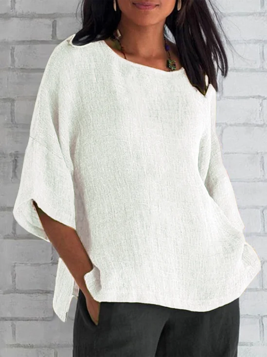Women Plain Crew Neck Casual Half Sleeve T-shirt