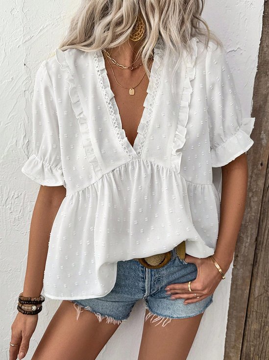 Cotton Casual V Neck Plain Shirt