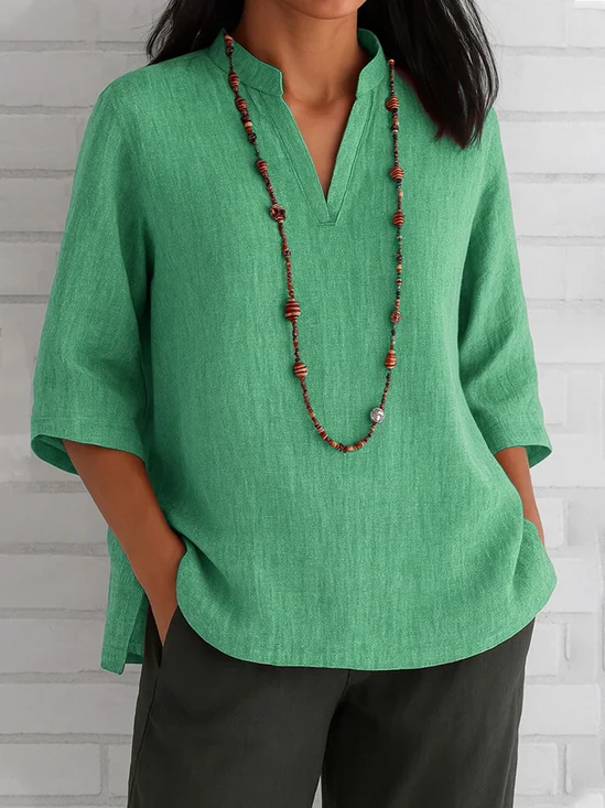 Casual Plain V Neck Blouse