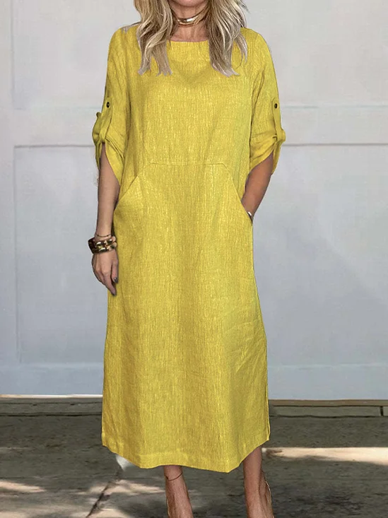 Casual Plain Crew Neck Maxi Dress