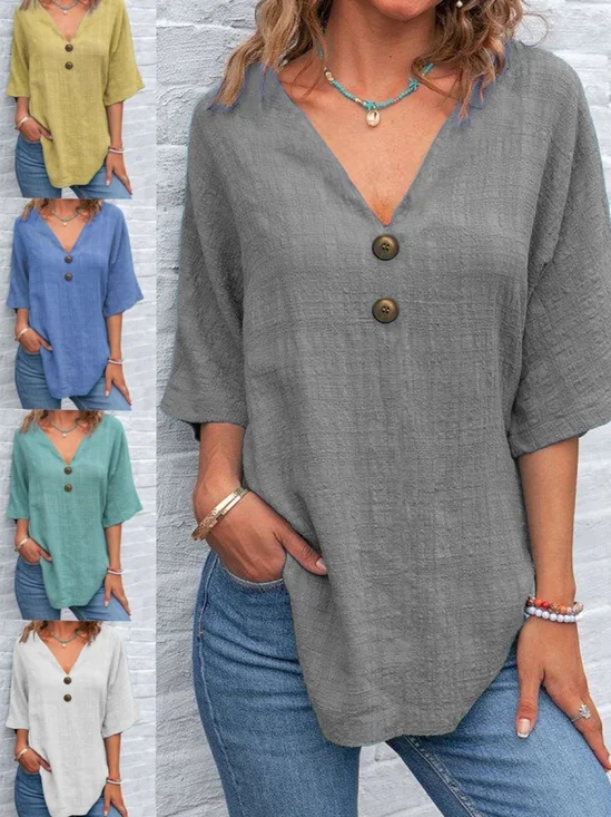 Cotton V Neck Plain Simple Blouse