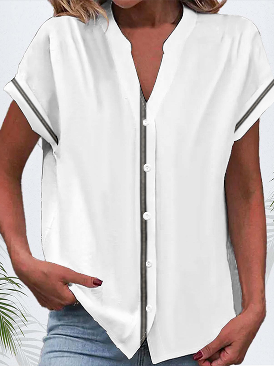 Women's Short Sleeve Shirt Summer White Abstract Printing V Neck Daily Going Out Casual Top
