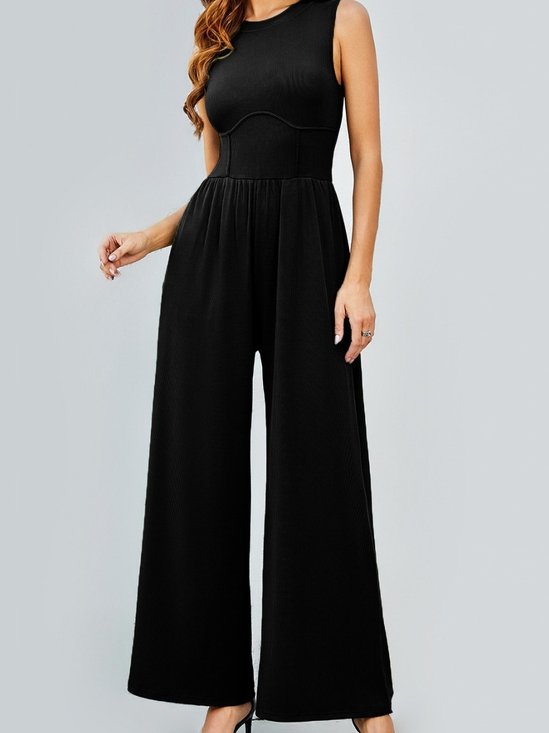 Women's H-Line Overall Crew Neck Daily Going Out Casual Split Joint Plain Summer Long Jumpsuit Romper