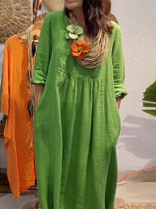 Casual Plain V Neck Maxi Dress