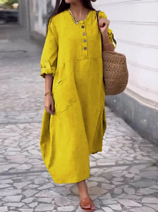 Casual Plain Crew Neck Maxi Dress