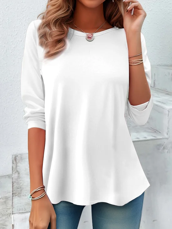 Women Plain Crew Neck Casual Long Sleeve T-shirt