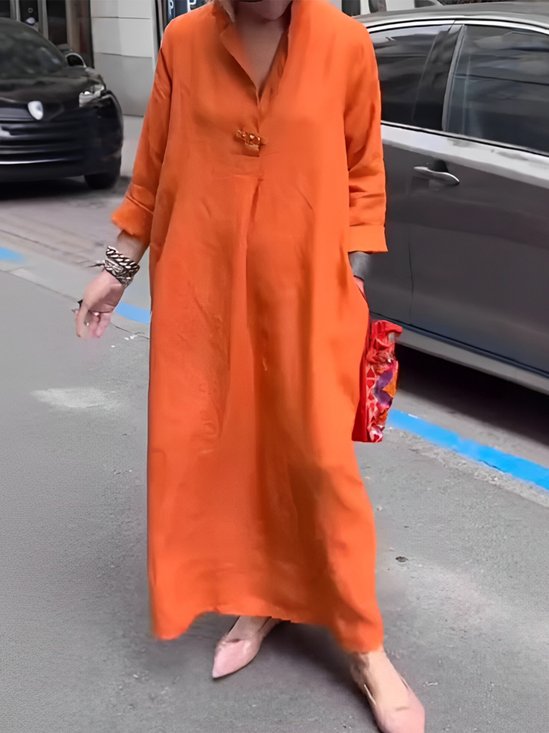 Casual Plain Lapel Collar Maxi Dress