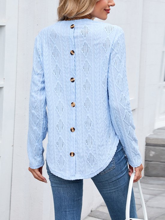 Women Plain Crew Neck Casual Long Sleeve T-shirt
