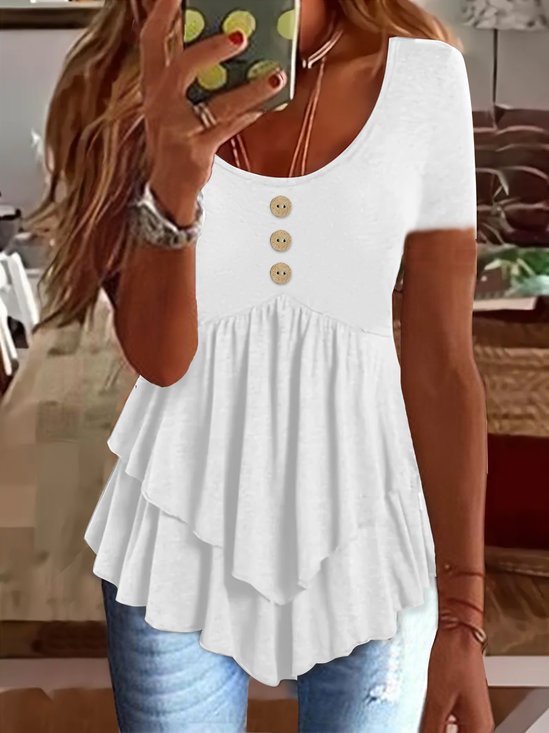Women Plain Crew Neck Casual Short Sleeve T-shirt