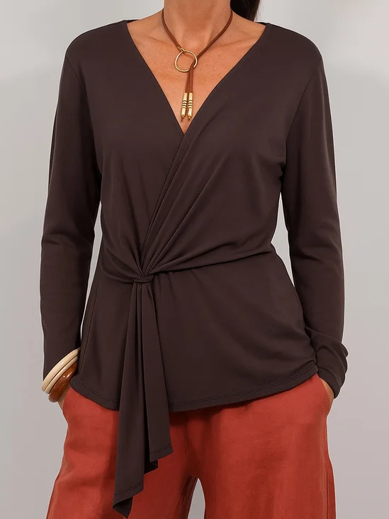 Yarn-dyed Casual Loose Long Sleeve Solid Color Lace-up Knit Cardigan Top