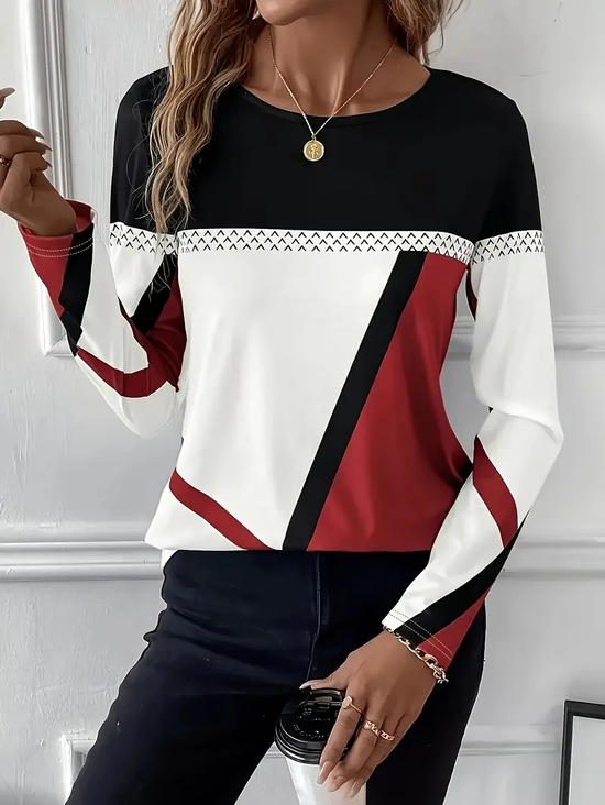 Women Abstract Crew Neck Casual Long Sleeve T-shirt