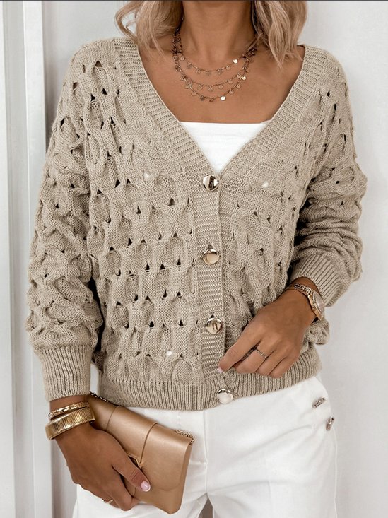 V Neck Casual Cotton Plain Sweater