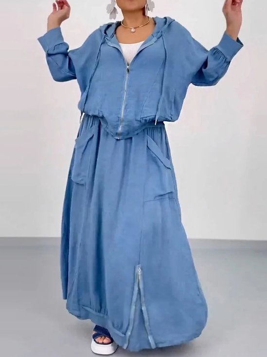 Casual Plain Hoodie Two-Piece Set