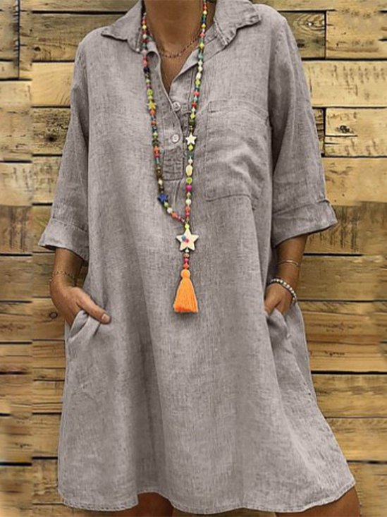 Casual Plain Shirt Collar Dress