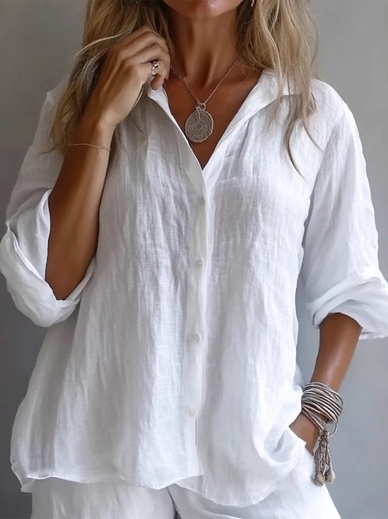 Casual Plain Shirt Collar Shirt
