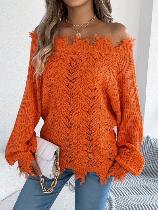 One Shoulder Plain Casual Sweater