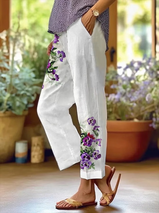 Women's  H-Line Baggy Pants Daily Going Out Pants White Casual Printing Floral Spring/Fall Pants