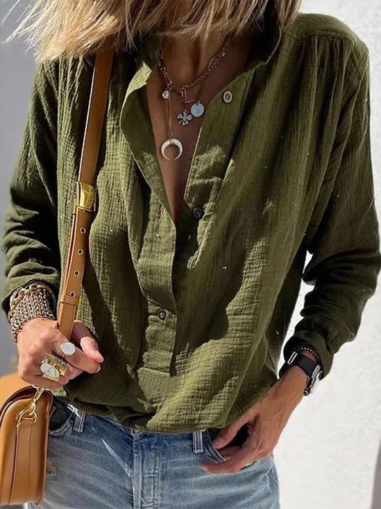 Casual Plain Stand Collar Shirt