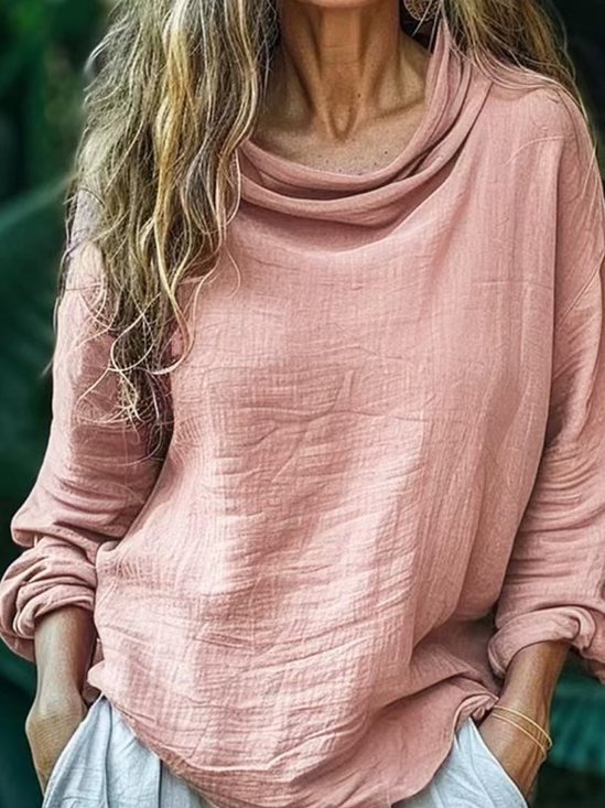 Casual Plain Cowl Neck Blouse