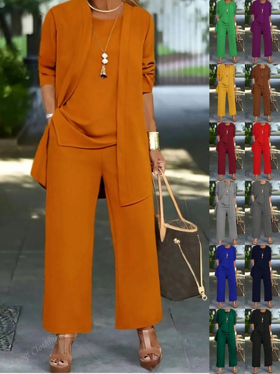 Women's Split Joint Plain Commuting Going Out Matching Outfit Caramel Casual Spring/Fall Multi-Piece Set Elastic Band Matching Set