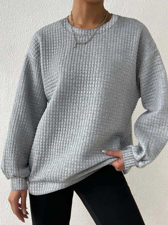 Women's Waffle Casual Long Sleeve Crew Neck Sweatshirt