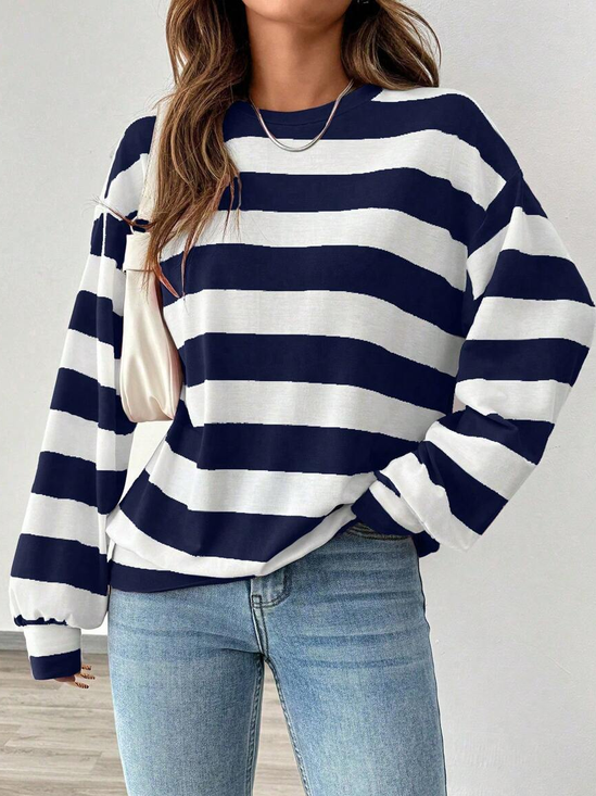 Women's Striped Print Casual Round Neck Long Sleeve Sweatshirt