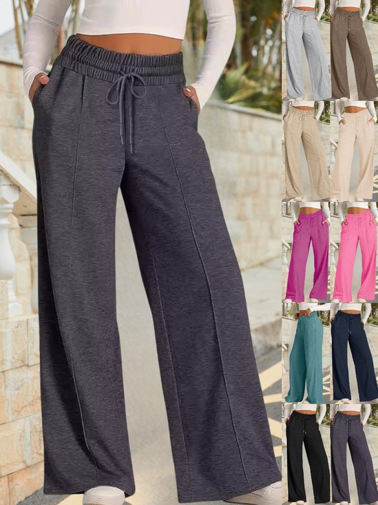 Women's  Elastic Waist H-Line Wide Leg Pants Daily Going Out Pants Deep Gray Casual Split Joint Plain Spring/Fall Pants