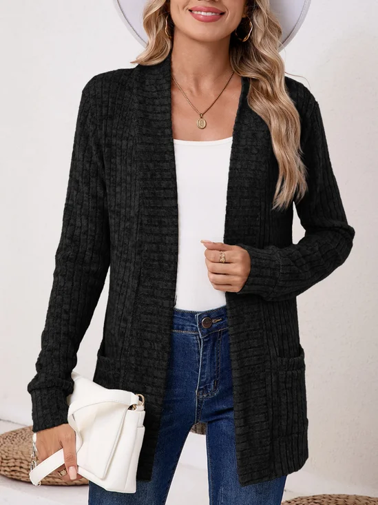 Basic Loose Autumn And Winter New Solid Color Cashmere Long-sleeved Bottoming Cardigan Knitted Cardigan