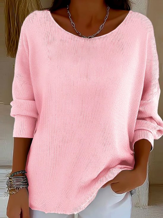 Women Plain Crew Neck Casual Long Sleeve T-shirt
