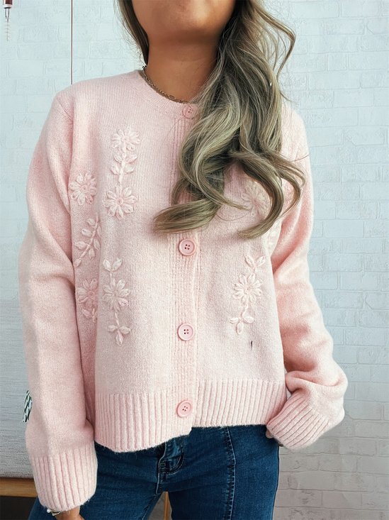 Casual Crew Neck Regular Fit Cardigan