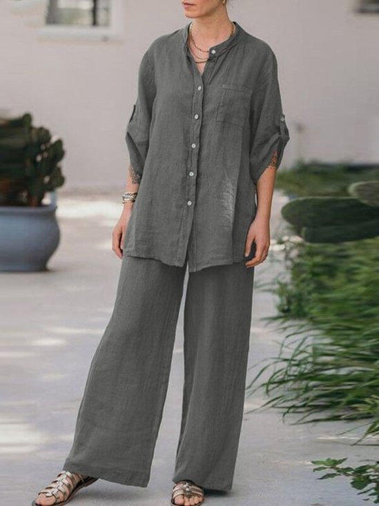 Casual Plain Stand Collar Two-Piece Set