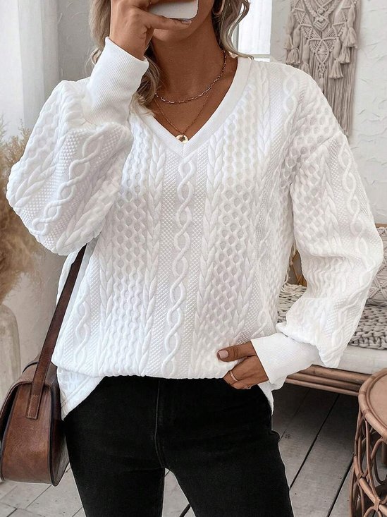 Plain Vintage Loose Fashionable And Casual Solid Color V-neck Warm Loose Long-sleeved Sweatshirt