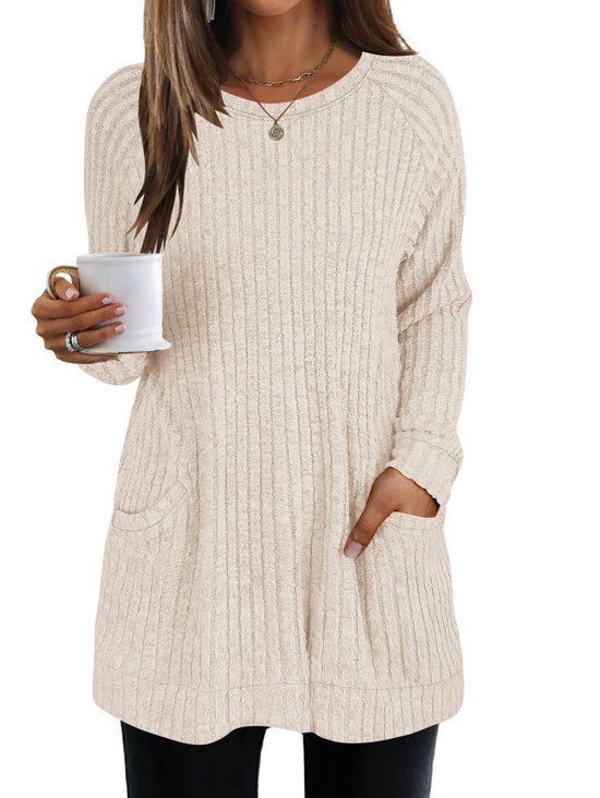 Women Plain Crew Neck Casual Long Sleeve T-shirt