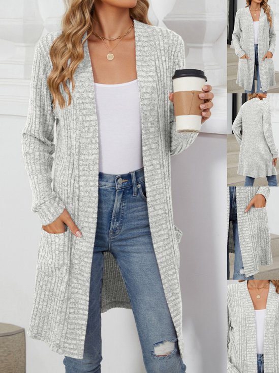 Lady Romance Wrap Rayon Pocket Autumn And Winter Long Solid Color Long Sleeve Loose Cardigan