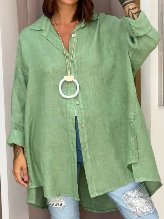 Cotton-Blend Casual Plain Shirt Collar Shirt