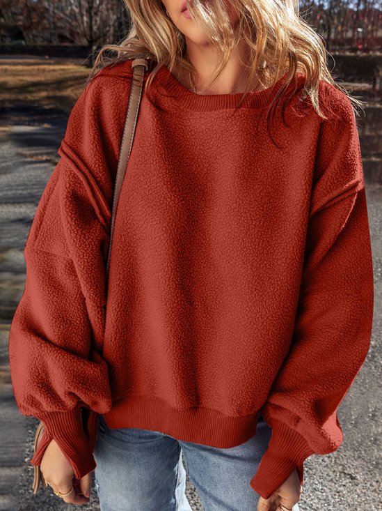 Cotton Casual Plain Crew Neck Sweatshirt