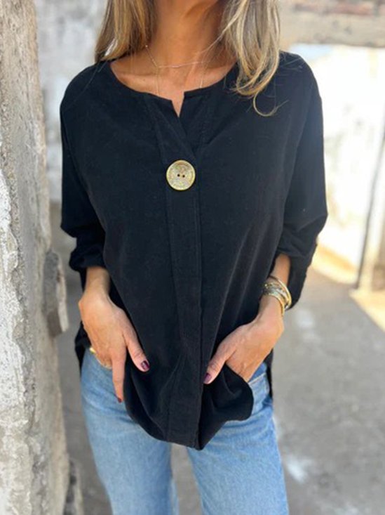 Casual Plain Crew Neck Blouse