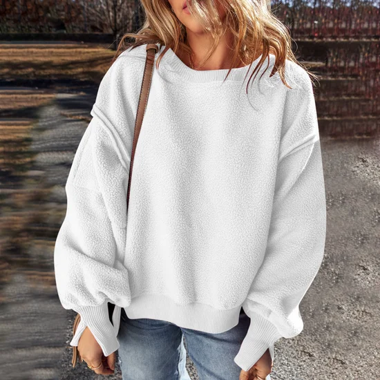 Cotton Casual Plain Crew Neck Sweatshirt