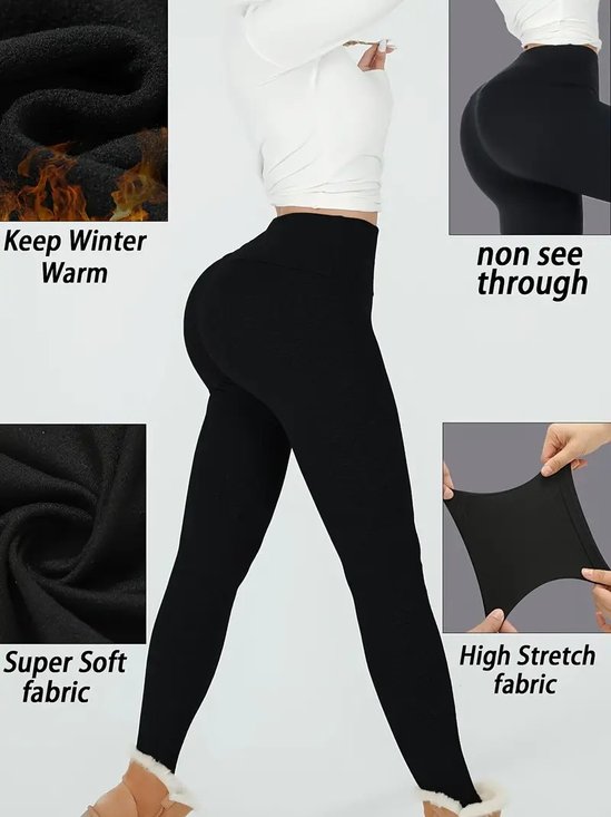 Plain Sports Regular Fit High-waisted Leggings Elastic Warm PlushLong Autumn And Winter Plush Warm Slimming And Tummy-controlling Yoga Pants Leggings