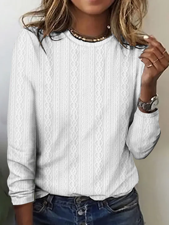 Women Striped Crew Neck Vintage Long Sleeve T-shirt