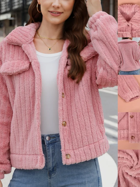 Autumn And Winter New Style Fur Plush Cardigan Lapel Short Buckle Regular Fit Coat
