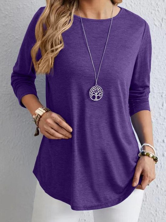 Women Plain Crew Neck Casual Long Sleeve T-shirt