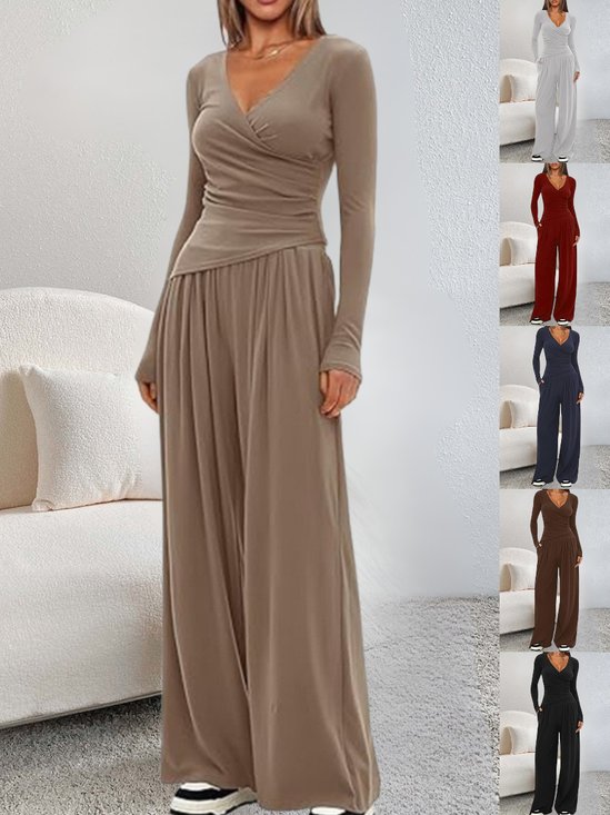 Women's Split Joint Plain Daily Going Out Two-Piece Set Black Casual Spring/Fall Top With Pants Matching Set