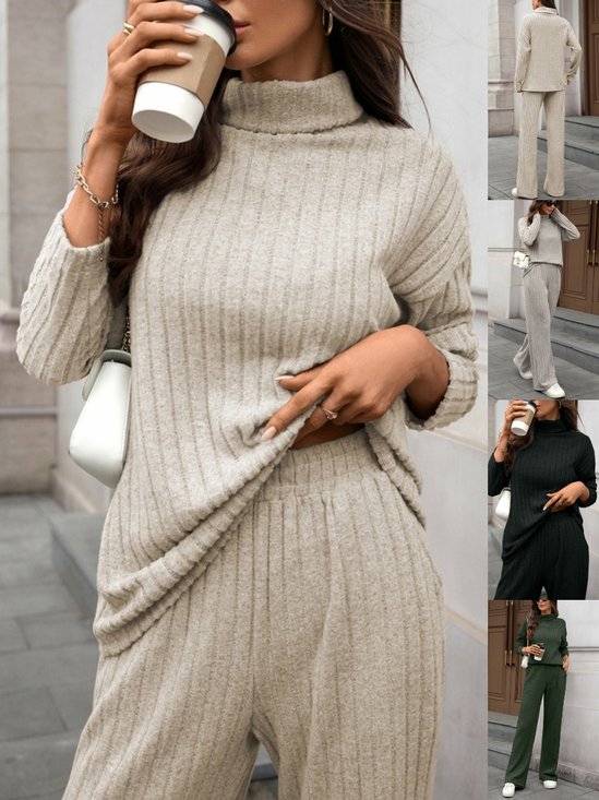 Women's Split Joint Plain Daily Going Out Two-Piece Set Apricot Casual Spring/Fall Top With Pants Matching Set