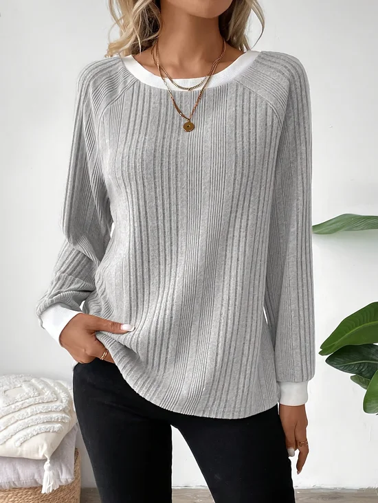 Women Plain Crew Neck Casual Long Sleeve T-shirt