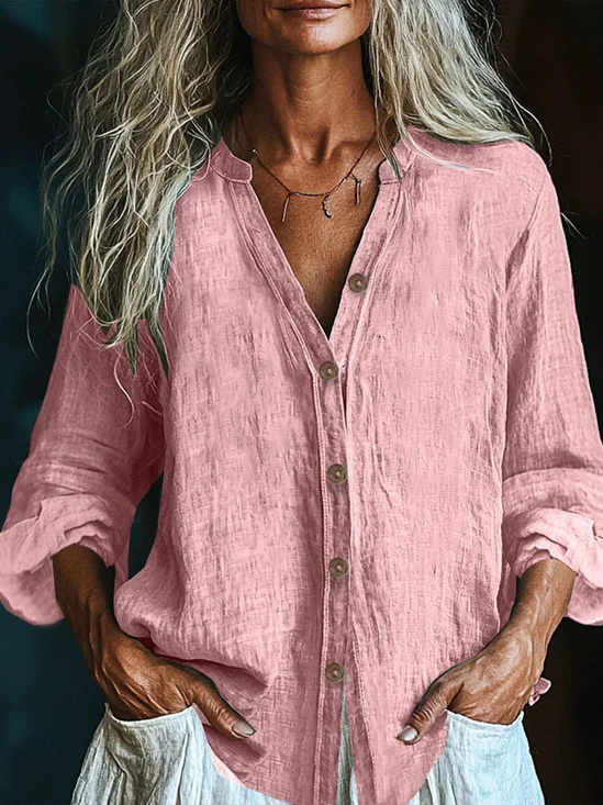 Casual Plain V Neck Shirt