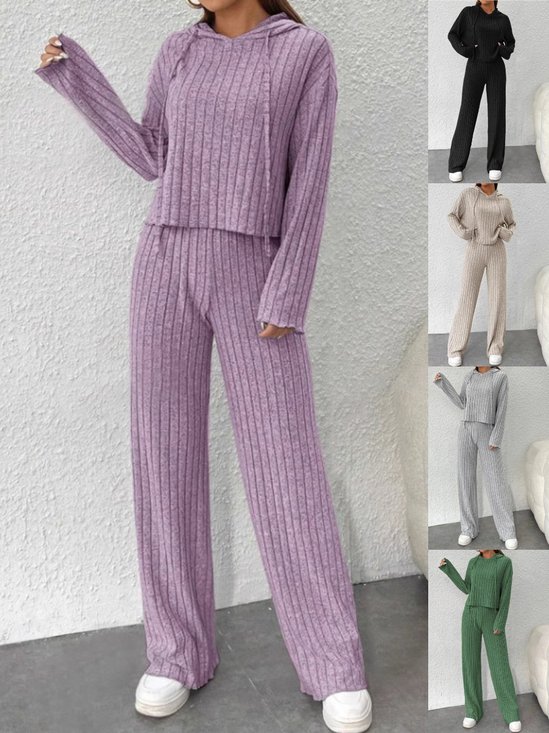 Women's Embossed Plain Daily Going Out Two-Piece Set Purple Casual Spring/Fall Top With Pants Matching Set