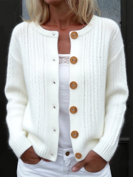 Plain Loose Casual Wool/Knitting Cardigan