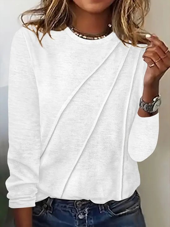 Women Plain Crew Neck Casual Long Sleeve T-shirt